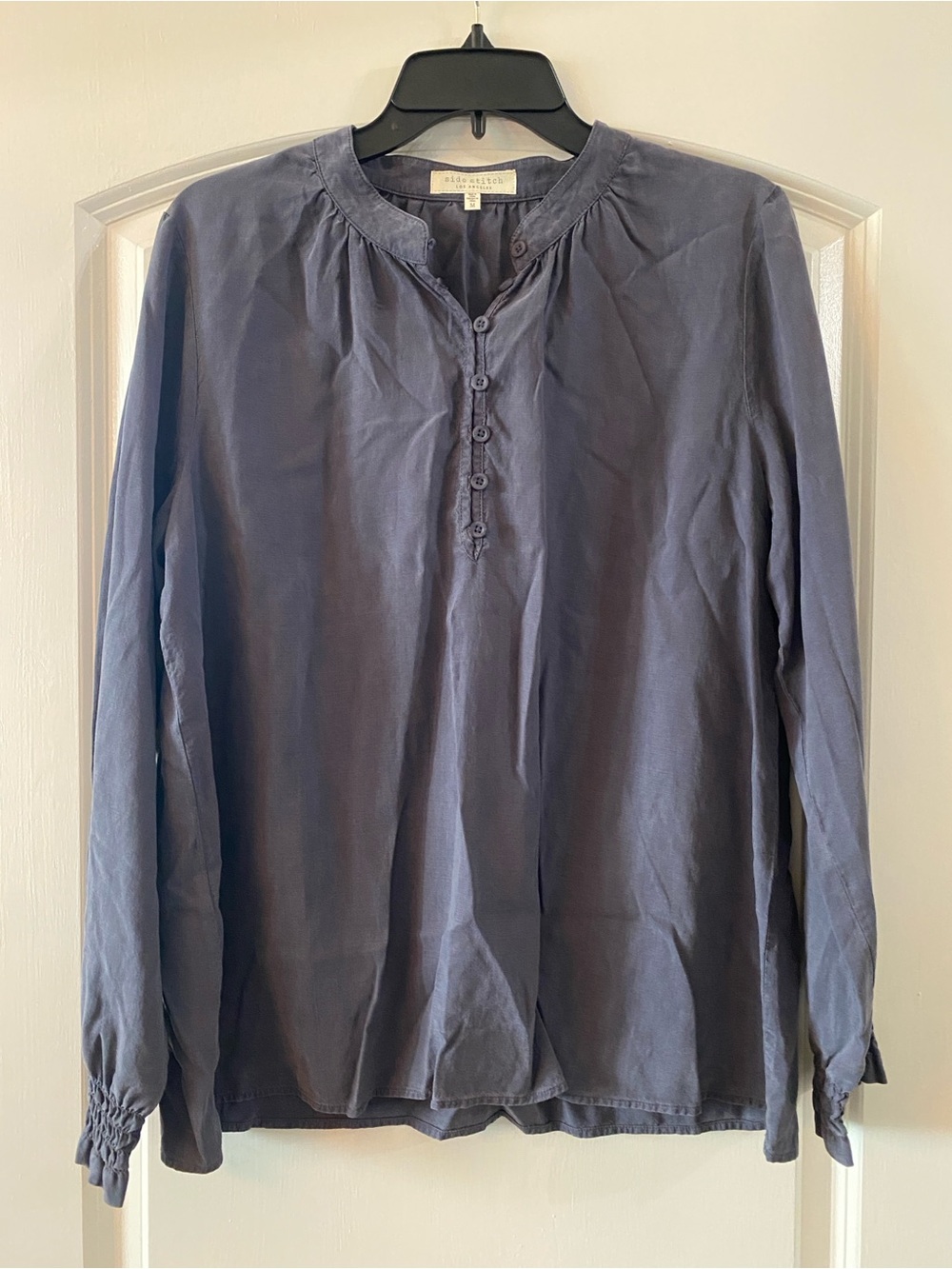 Side Stitch Slate Blue Long-Sleeve Blouse / Size M / VGUC
